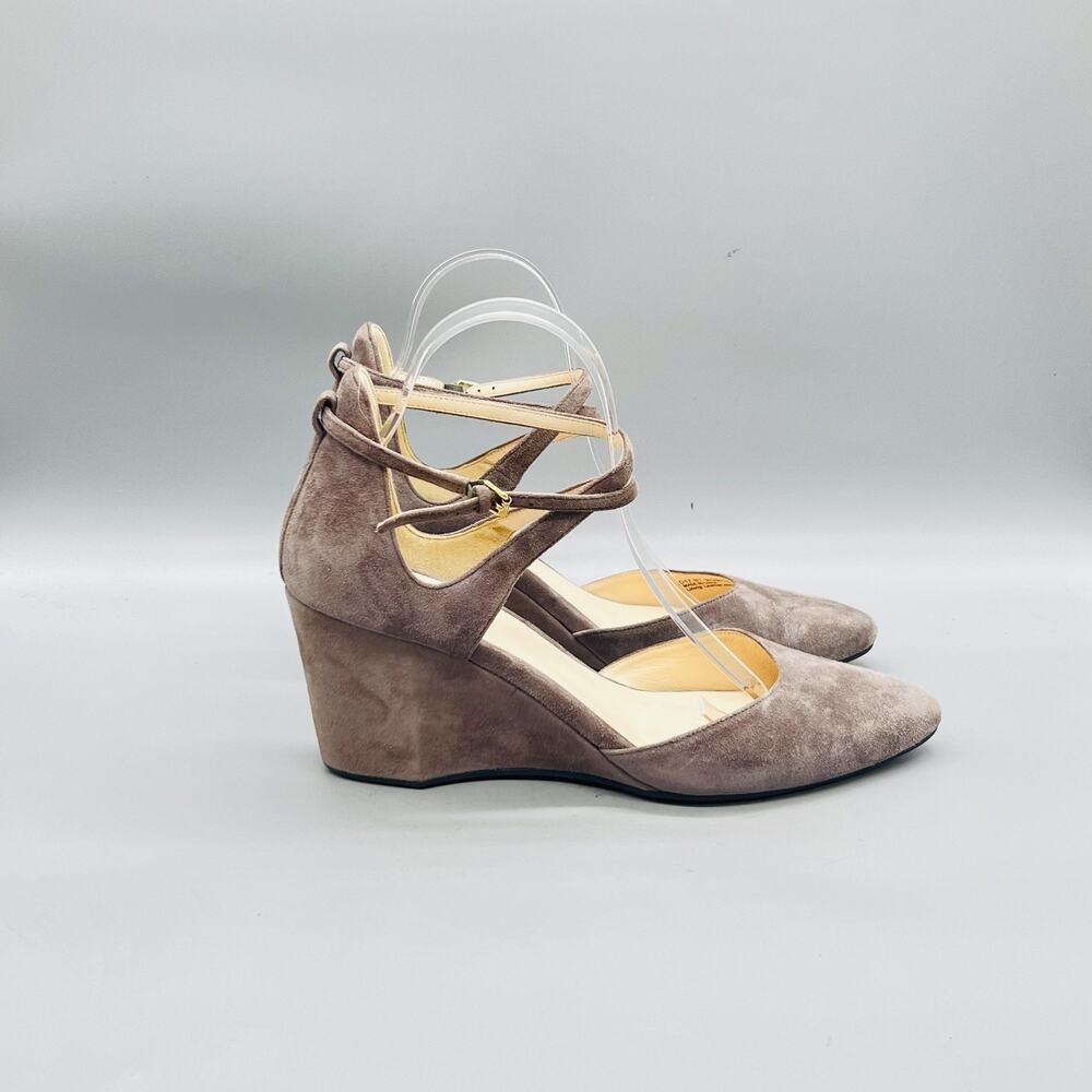 Cole Haan Shoes Womens 9.5 Gray Suede Grand OS Wedge Heel Ankle Strap Pumps